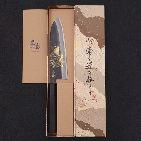 Santoku White Steel #2 Kurouchi Chokin Ukiyo-e Manche en Buffle et Ébène 170mm-[Musashi]-[Couteaux de cuisine japonais]