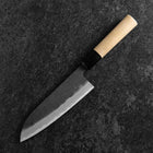 Santoku White Steel #2 Kurouchi Damas Kurigata Manche en Buffle et Magnolia 170mm-[Musashi]-[Couteaux de cuisine japonais]