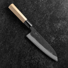Santoku White Steel #2 Kurouchi Damas Kurigata Manche en Buffle et Magnolia 170mm-[Musashi]-[Couteaux de cuisine japonais]