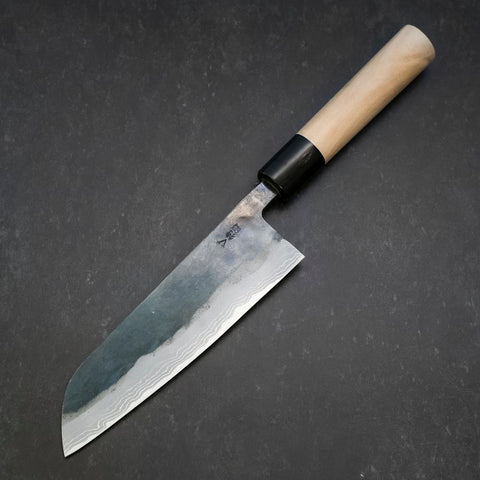 Santoku White Steel #2 Kurouchi Damas Manche en Buffle et Magnolia 165mm-[Musashi]-[Couteaux de cuisine japonais]