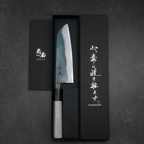 Santoku White Steel #2 Kurouchi Damas Manche en Buffle et Magnolia 165mm-[Musashi]-[Couteaux de cuisine japonais]
