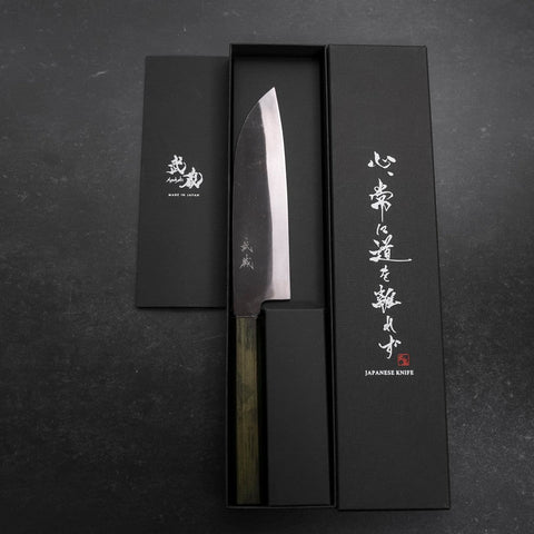 Santoku White Steel #2 Kurouchi Manche Urushi Vert 165mm-[Musashi]-[Couteaux de cuisine japonais]