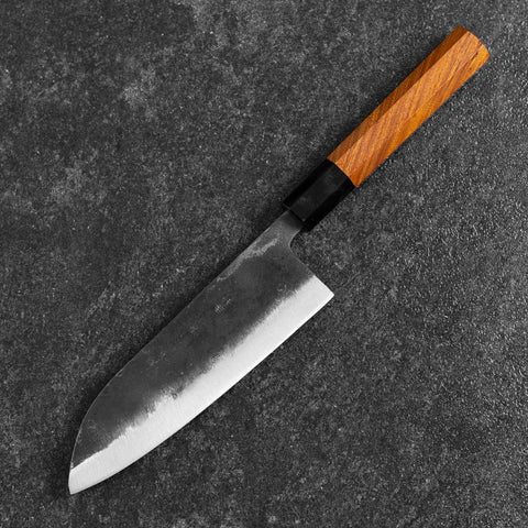 Santoku White Steel #2 Kurouchi Manche en Buffle et Bubinga 165mm-[Musashi]-[Couteaux de cuisine japonais]