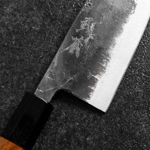Santoku White Steel #2 Kurouchi Manche en Buffle et Bubinga 165mm-[Musashi]-[Couteaux de cuisine japonais]