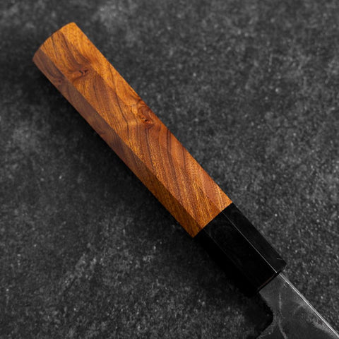 Santoku White Steel #2 Kurouchi Manche en Buffle et Bubinga 165mm-[Musashi]-[Couteaux de cuisine japonais]