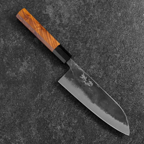 Santoku White Steel #2 Kurouchi Manche en Buffle et Bubinga 165mm-[Musashi]-[Couteaux de cuisine japonais]