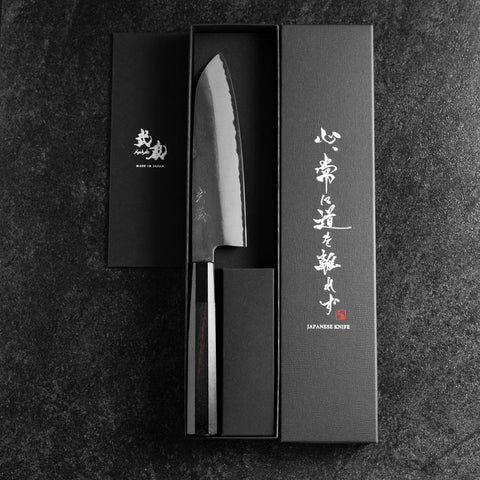 Santoku White Steel #2 Kurouchi Manche en Buffle et Ébène 170mm-[Musashi]-[Couteaux de cuisine japonais]