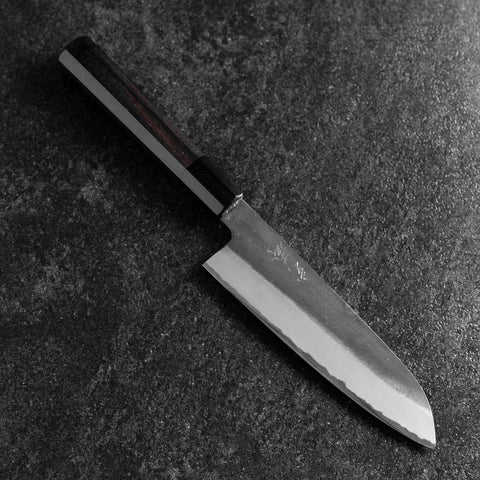 Santoku White Steel #2 Kurouchi Manche en Buffle et Ébène 170mm-[Musashi]-[Couteaux de cuisine japonais]