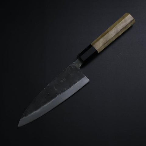 Santoku White Steel #2 Kurouchi Manche en Buffle et Magnolia 150mm-[Musashi]-[Couteaux de cuisine japonais]