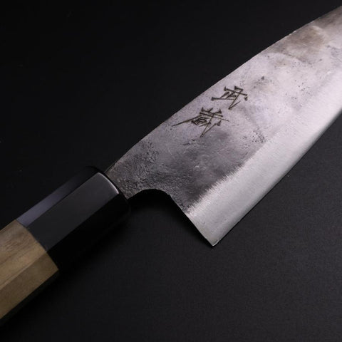 Santoku White Steel #2 Kurouchi Manche en Buffle et Magnolia 150mm-[Musashi]-[Couteaux de cuisine japonais]