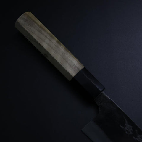 Santoku White Steel #2 Kurouchi Manche en Buffle et Magnolia 150mm-[Musashi]-[Couteaux de cuisine japonais]