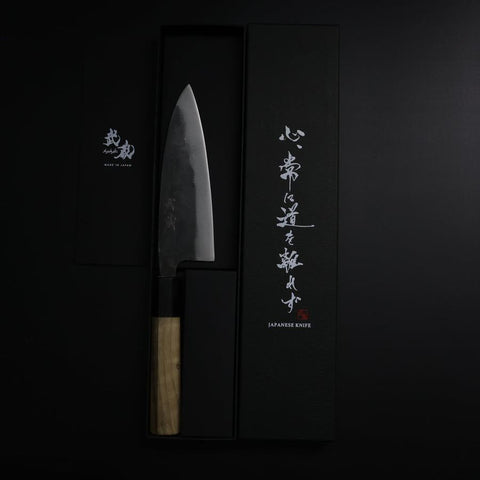Santoku White Steel #2 Kurouchi Manche en Buffle et Magnolia 150mm-[Musashi]-[Couteaux de cuisine japonais]