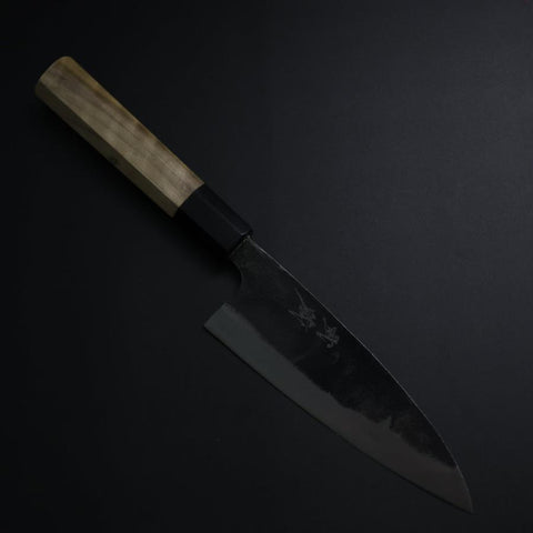 Santoku White Steel #2 Kurouchi Manche en Buffle et Magnolia 150mm-[Musashi]-[Couteaux de cuisine japonais]