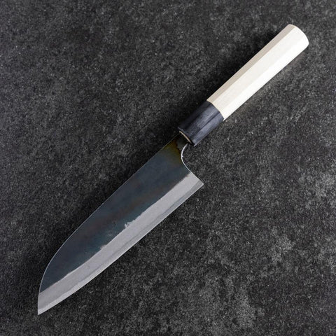 Santoku White Steel #2 Kurouchi Manche en Buffle et Magnolia 165mm-[Musashi]-[Couteaux de cuisine japonais]
