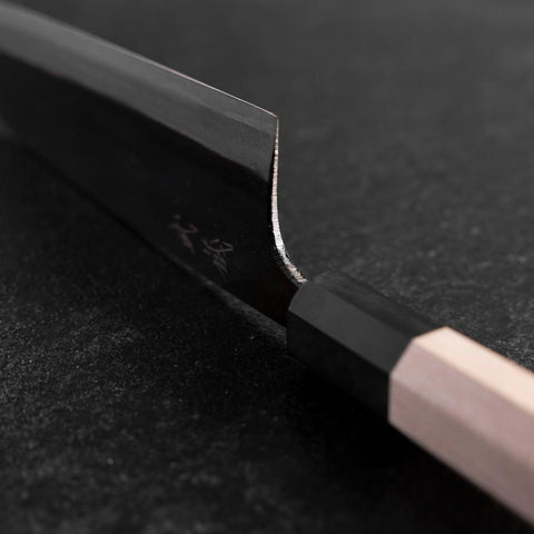 Santoku White Steel #2 Kurouchi Manche en Buffle et Magnolia 165mm-[Musashi]-[Couteaux de cuisine japonais]