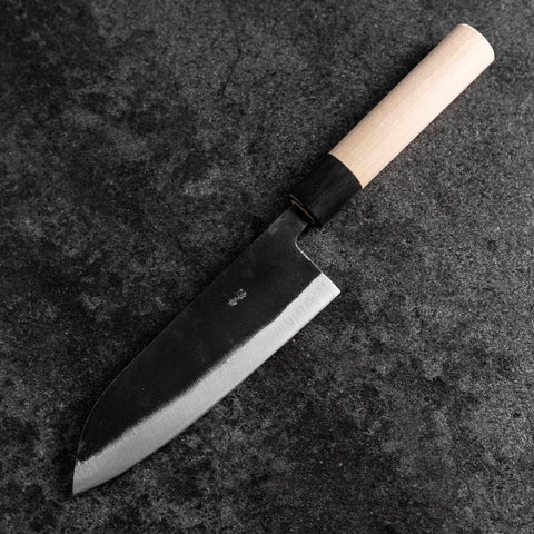 Santoku White Steel #2 Kurouchi Manche en Buffle et Magnolia Oval 165mm-[Musashi]-[Couteaux de cuisine japonais]