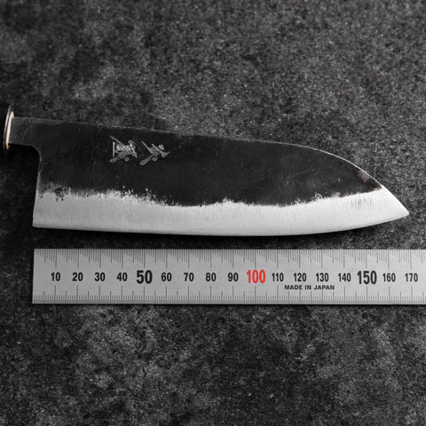 Santoku White Steel #2 Kurouchi Manche en Buffle et Magnolia Oval 165mm-[Musashi]-[Couteaux de cuisine japonais]