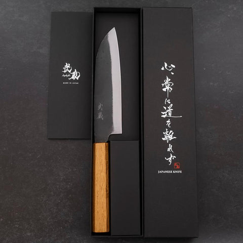 Santoku White Steel #2 Kurouchi Manche en Chêne 165mm-[Musashi]-[Couteaux de cuisine japonais]
