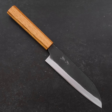 Santoku White Steel #2 Kurouchi Manche en Chêne 165mm-[Musashi]-[Couteaux de cuisine japonais]