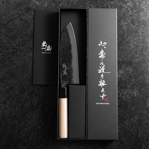 Santoku White Steel #2 Kurouchi Manche en Magnolia Oval 165mm-[Musashi]-[Couteaux de cuisine japonais]