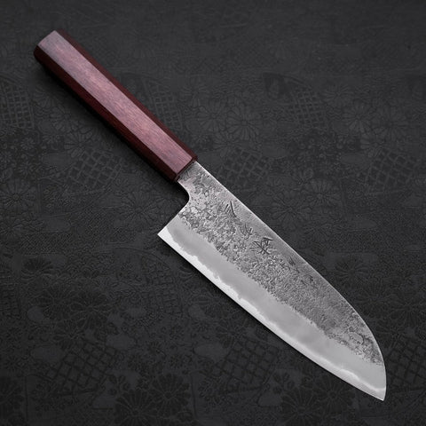 Santoku White Steel #2 Nashiji Revêtement Inox Manche Urushi Pourpre 165mm-[Musashi]-[Couteaux de cuisine japonais]