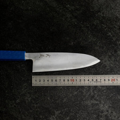 Santoku White Steel #2 Poli Manche Urushi Bleu 165mm-[Musashi]-[Couteaux de cuisine japonais]