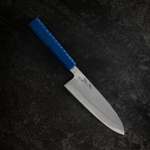 Santoku White Steel #2 Poli Manche Urushi Bleu 165mm-[Musashi]-[Couteaux de cuisine japonais]