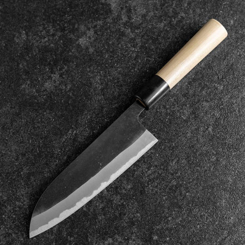 Santoku White Steel #2 Revêtement inox Kurouchi Manche en Buffle et Magnolia (Kurigata) 170mm-[Musashi]-[Couteaux de cuisine japonais]