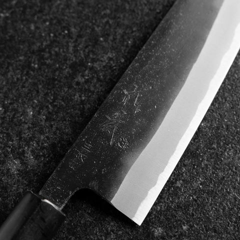 Santoku White Steel #2 Revêtement inox Kurouchi Manche en Buffle et Magnolia (Kurigata) 170mm-[Musashi]-[Couteaux de cuisine japonais]