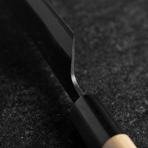 Santoku White Steel #2 Revêtement inox Kurouchi Manche en Buffle et Magnolia (Kurigata) 170mm-[Musashi]-[Couteaux de cuisine japonais]