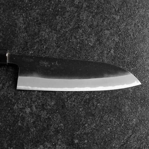 Santoku White Steel #2 Revêtement inox Kurouchi Manche en Buffle et Magnolia (Kurigata) 170mm-[Musashi]-[Couteaux de cuisine japonais]