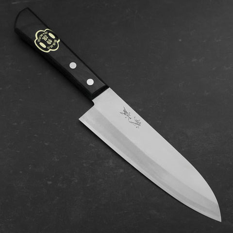 Santoku White Steel #2 Stainless Clad Polished Western Black Handle 170mm-[Musashi]-[Couteaux de cuisine japonais]