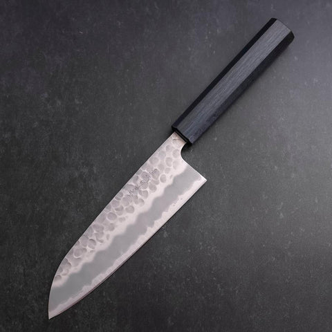 Santoku White Steel #2 Tsuchime Manche Urushi Bleu Sombre 165mm-[Musashi]-[Couteaux de cuisine japonais]