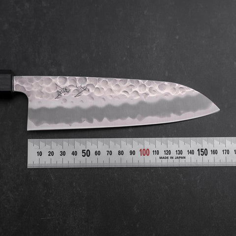 Santoku White Steel #2 Tsuchime Manche Urushi Bleu Sombre 165mm-[Musashi]-[Couteaux de cuisine japonais]
