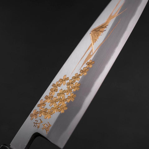 Santoku White steel #2 Kasumi Chokin Sakura Fuji Buffalo Ebony Handle 180mm-[Musashi]-[Couteaux de cuisine japonais]