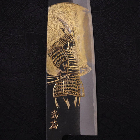 Santoku White Steel #2 Kurouchi Chokin Samurai Full Moon Buffalo Ebony Handle 170mm-[Musashi]-[Japanese-Kitchen-Knives]