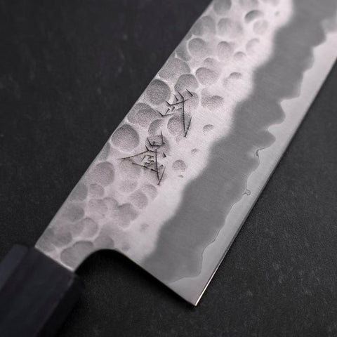 Santoku White steel #2 Tsuchime Manche Urushi Bleu Sombre 165mm-[Musashi]-[Couteaux de cuisine japonais]