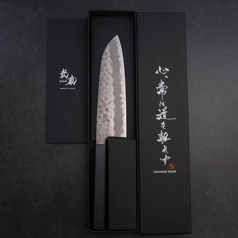 Santoku White steel #2 Tsuchime Manche Urushi Bleu Sombre 165mm-[Musashi]-[Couteaux de cuisine japonais]