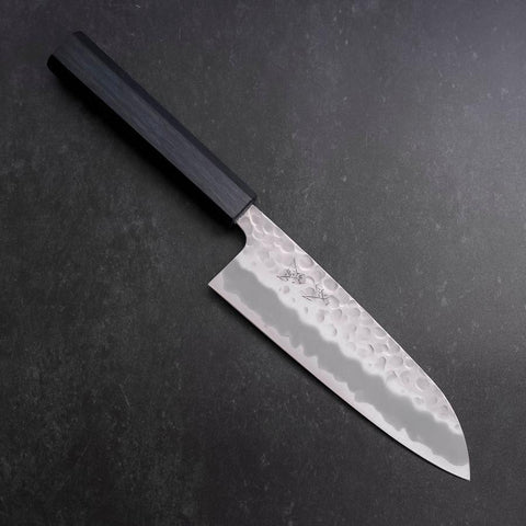Santoku White steel #2 Tsuchime Manche Urushi Bleu Sombre 165mm-[Musashi]-[Couteaux de cuisine japonais]
