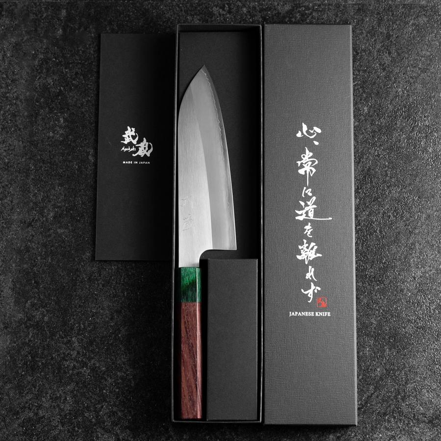 Santoku ZDP-189 Poli Manche en Bois de Rose Vert 165mm-[Musashi]-[Couteaux de cuisine japonais]