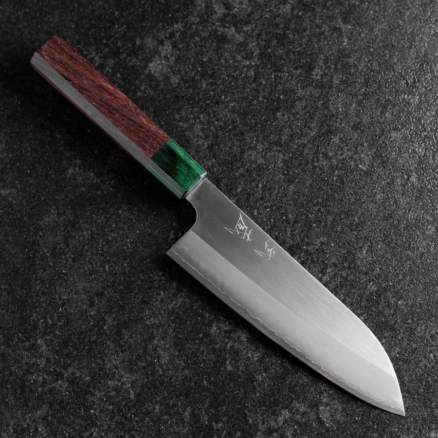 Santoku ZDP-189 Poli Manche en Bois de Rose Vert 165mm-[Musashi]-[Couteaux de cuisine japonais]