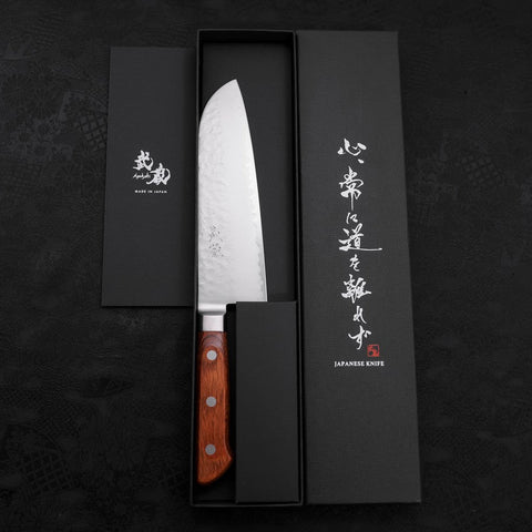 Santoku knife VG-5 Tsuchime Manche Occidental en Acajou 175mm-[Musashi]-[Couteaux de cuisine japonais]