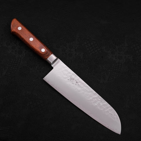 Santoku knife VG-5 Tsuchime Manche Occidental en Acajou 175mm-[Musashi]-[Couteaux de cuisine japonais]