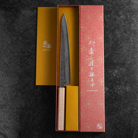 Sujihiki 440C Nashiji Damas Miroir Manche Urushi Blanc 240mm-[Musashi]-[Couteaux de cuisine japonais]