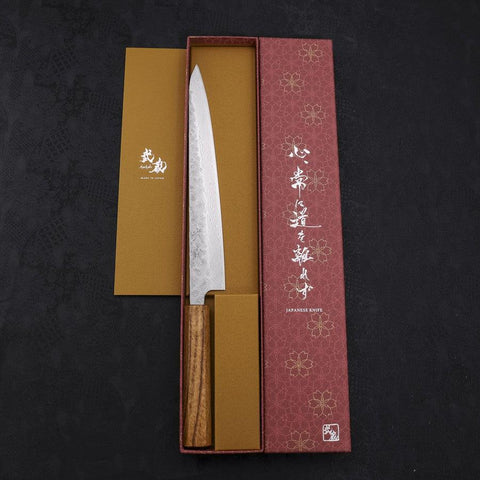 Sujihiki AUS-10 Nashiji Damas Manche en Chêne 240mm-[Musashi]-[Couteaux de cuisine japonais]