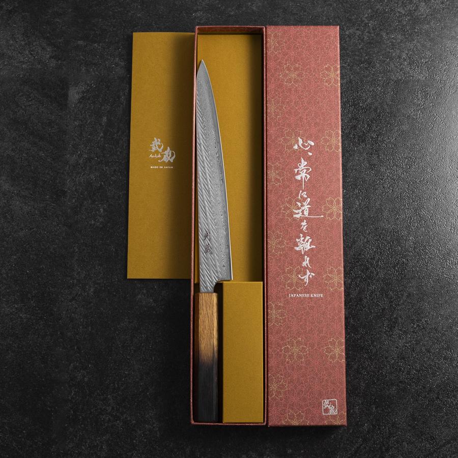 Sujihiki AUS-10 Nawame Damas Manche Yaki Urushi 240mm-[Musashi]-[Couteaux de cuisine japonais]