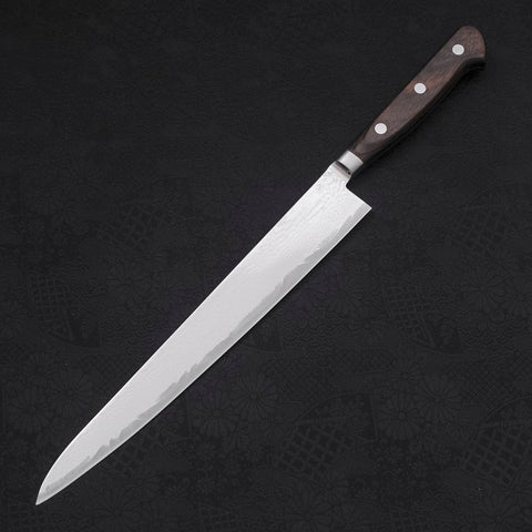 Sujihiki AUS-10 Nickel en Vagues Damas Manche Occidental Marron 240mm-[Musashi]-[Couteaux de cuisine japonais]