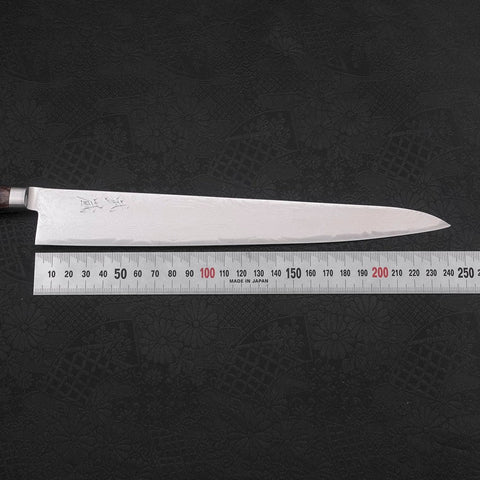 Sujihiki AUS-10 Nickel en Vagues Damas Manche Occidental Marron 240mm-[Musashi]-[Couteaux de cuisine japonais]