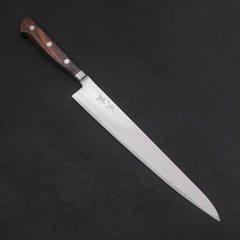 Sujihiki AUS-10 Nickel en Vagues Damas Manche Occidental Marron 240mm-[Musashi]-[Couteaux de cuisine japonais]