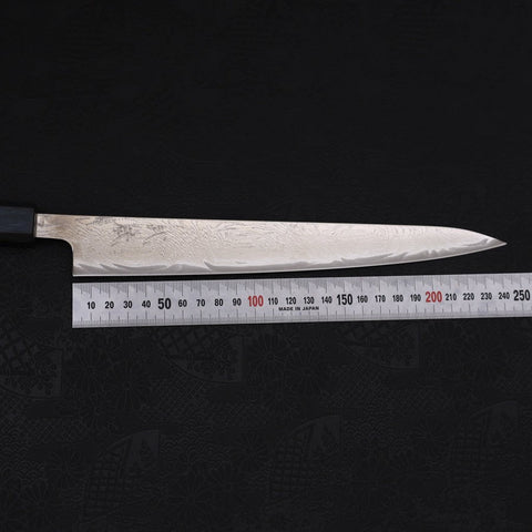 Sujihiki AUS-10 Nickel en Vagues Damas Manche Urushi Bleu Sombre 240mm-[Musashi]-[Couteaux de cuisine japonais]